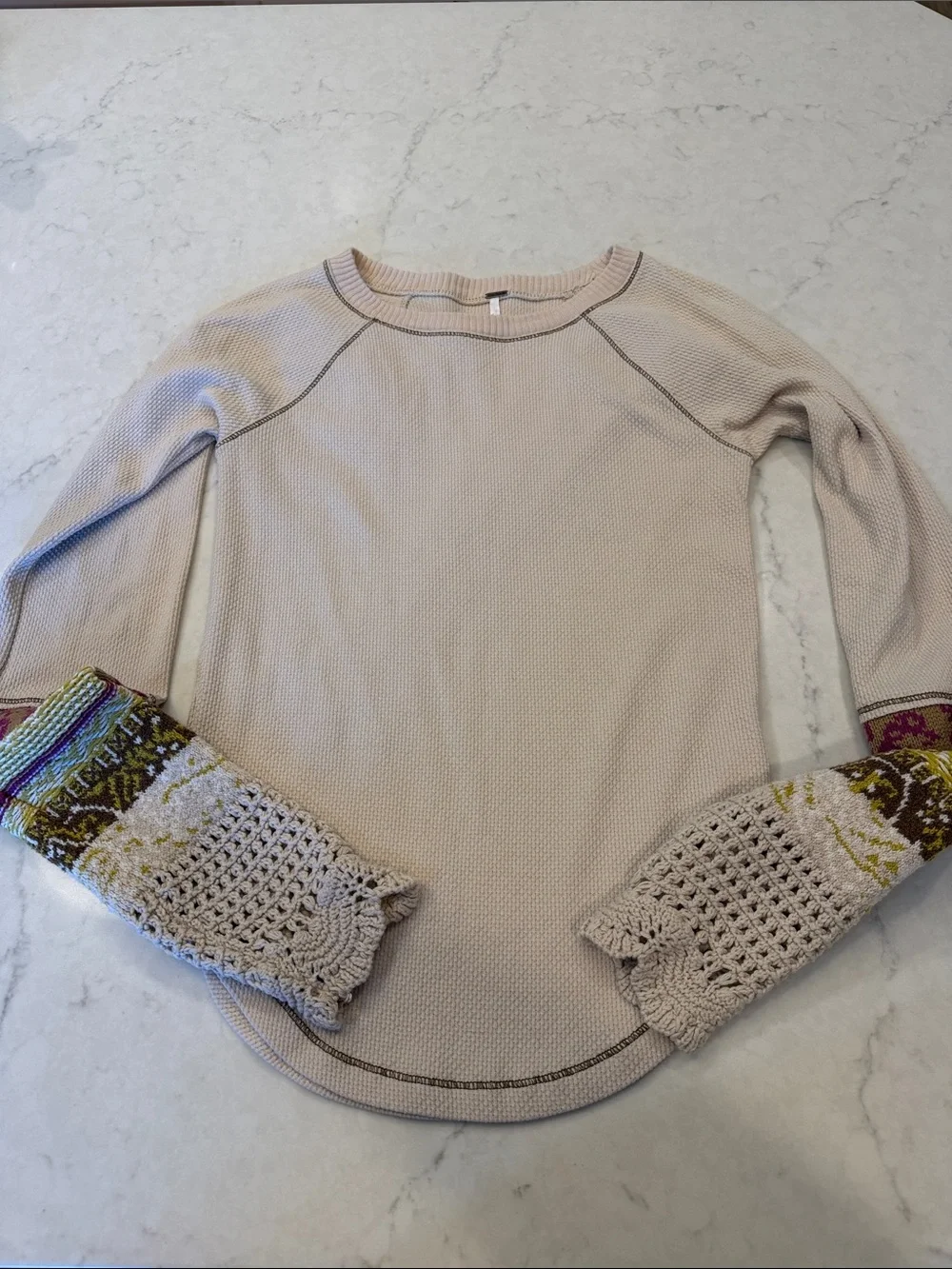 Free People In The‎ Mix Waffle Crochet Cuff Thermal Top Size Medium